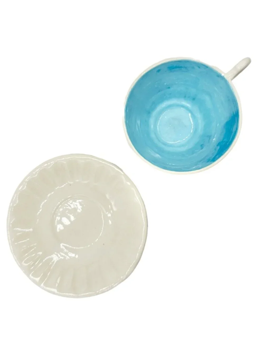 Childrens 17 Piece Ceramic Tea Set With Blue Interiors and White Exterior Design